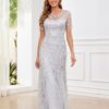 Sequin Mother of The Bride Dresses for Wedding Long Tulle Mermaid Formal Evening Gown with Sleeves - Image 2