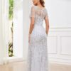 Sequin Mother of The Bride Dresses for Wedding Long Tulle Mermaid Formal Evening Gown with Sleeves - Image 6