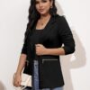 Genhoo Women's Long Sleeve Blazer Open Front Cardigan Jacket Work Office Blazer with Zipper Pockets S-3XL - Image 4
