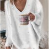 Akivide Women's Oversized Pullover Sweater with Pearls Embellished V Neck Long Sleeve Trendy Dressy Aesthetic Knit Tops - Image 2