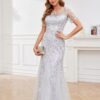 Sequin Mother of The Bride Dresses for Wedding Long Tulle Mermaid Formal Evening Gown with Sleeves - Image 3