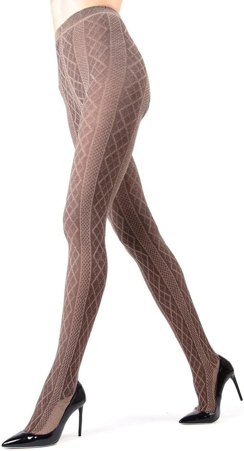 MeMoi Juneau Diamonds Cotton Tights for Women, Cozy Sweater Tights, Warm and Elegant Womens Tights - Sizes Small to X-Large