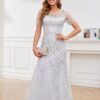 Sequin Mother of The Bride Dresses for Wedding Long Tulle Mermaid Formal Evening Gown with Sleeves - Image 5