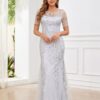Sequin Mother of The Bride Dresses for Wedding Long Tulle Mermaid Formal Evening Gown with Sleeves - Image 4