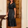 GRACE KARIN Women's Sequin V Neck Ruffle Sleeve Empire Waist Sparkly Glitter A Line Cocktail Formal Dresses - Image 5
