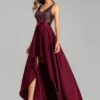 Ever-Pretty Women's Glitter V-Neck A-line High-Low Satin Prom Dress Wedding Guest Dresses for Women 00667 - Image 3