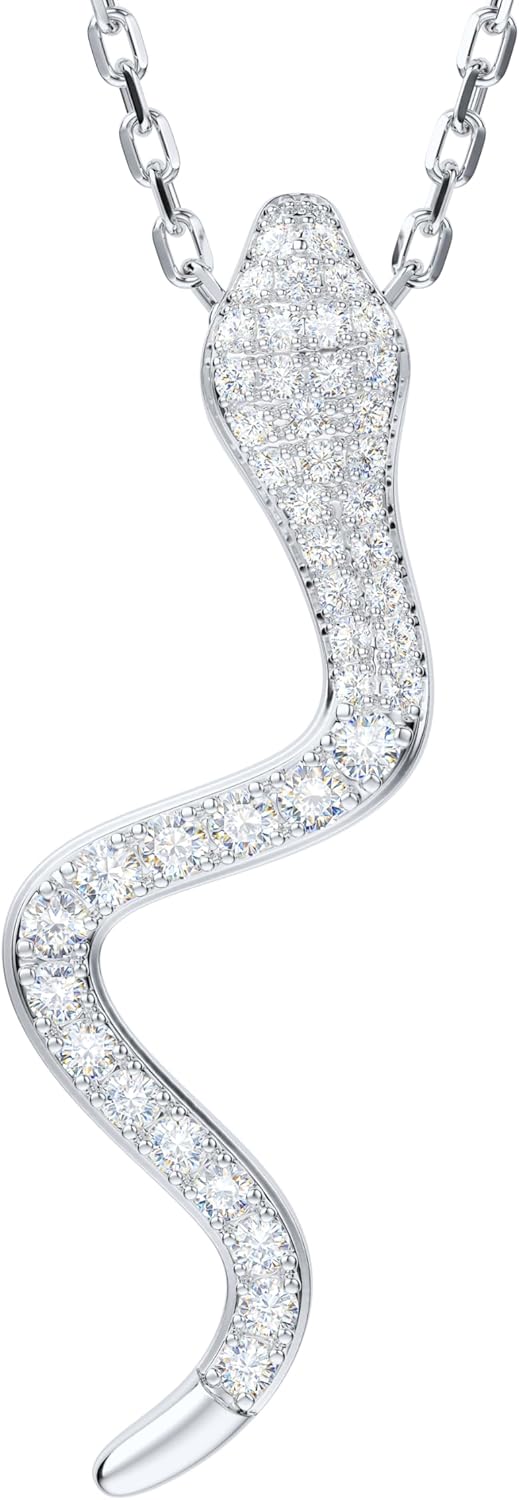 THELANDA Genuine Moissanite Sterling Silver Fashion Modern Long Snake Pendant Necklace, Adjustable 18-20 Inch Chain with Lobster Clasp, Elegant Jewelry Gift for Women