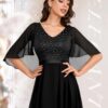 Dressystar Sequin Chiffon Dresses for Women Lace Knee Length Cape Mother of The Bride Cocktail Wedding Guest Evening Dress - Image 4