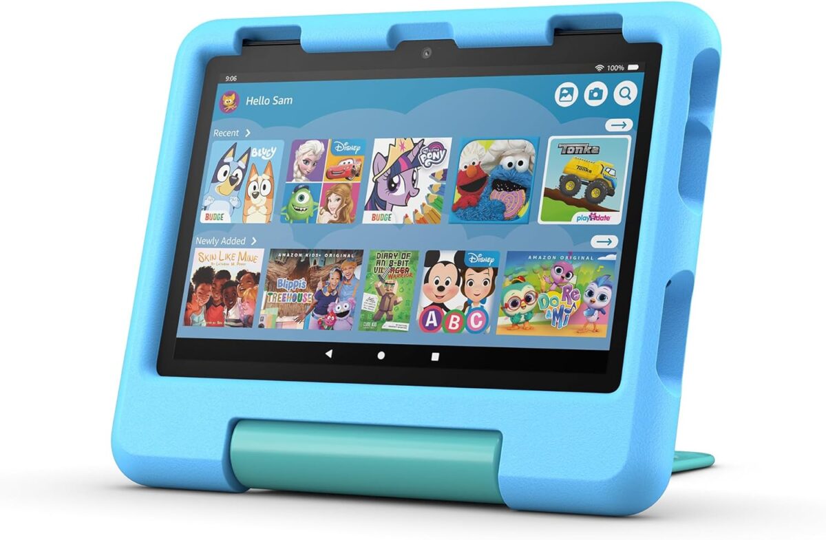 New Amazon Fire HD 8 Kids Tablet (32 GB, Blue, 6 months Kids+, 2024 release) + Backpack Bundle