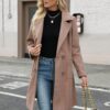 Bankeng Women Winter Wool Blend Camel Mid-Long Coat Notch Double-Breasted Lapel Jacket Outwear - Image 3