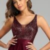 Ever-Pretty Women's Glitter V-Neck A-line High-Low Satin Prom Dress Wedding Guest Dresses for Women 00667 - Image 5