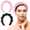 Spa Headbands for Washing Face or Facial, Set of 2 Skincare Headbands, Terry Cloth Headband Combo Pack - Puffy Makeup Headbands for Face Washing, Mask, Skin Treatment (Pink & Black) - Image 8
