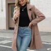 Bankeng Women Winter Wool Blend Camel Mid-Long Coat Notch Double-Breasted Lapel Jacket Outwear - Image 2