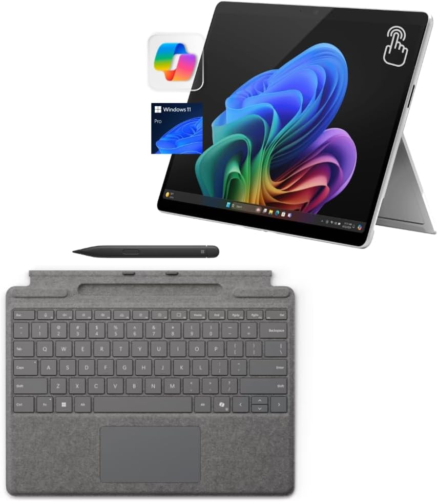 Microsoft Surface Pro 11 Bundle, 13" Copilot+ PC with Platinum Pro Keyboard & Slim Pen, AI Tablet Essential Bundle for Surface Pro 11, 16GB RAM, 512GB SSD, Win 11 Pro