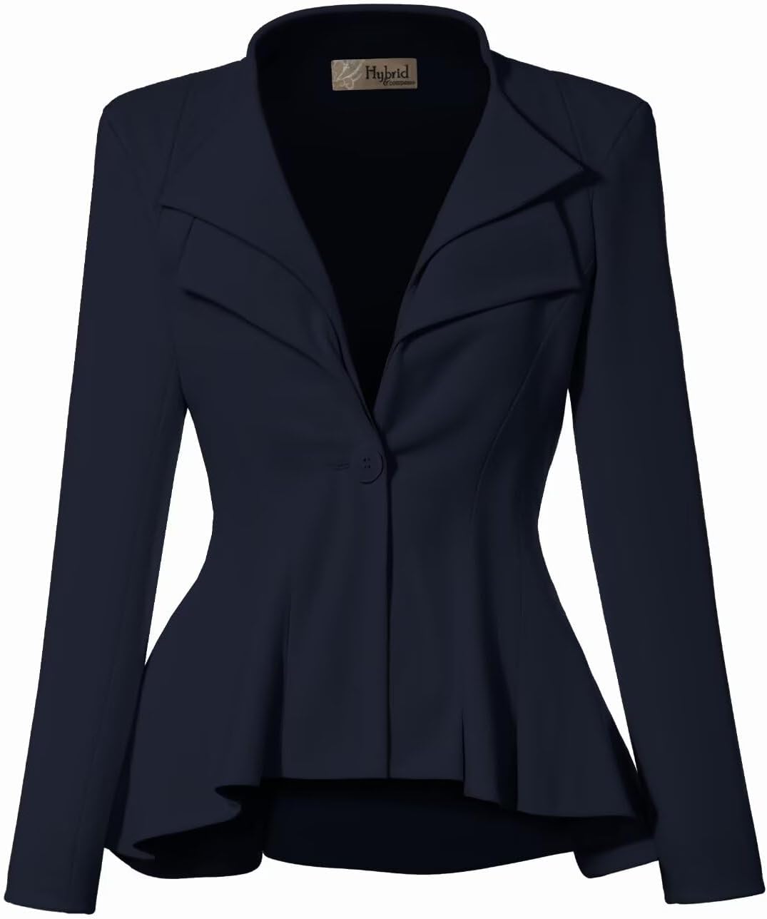 Hybrid & Company Women's Casual Work Office Dressy Double Lapel Single Button Peplum Comfortable Blazer