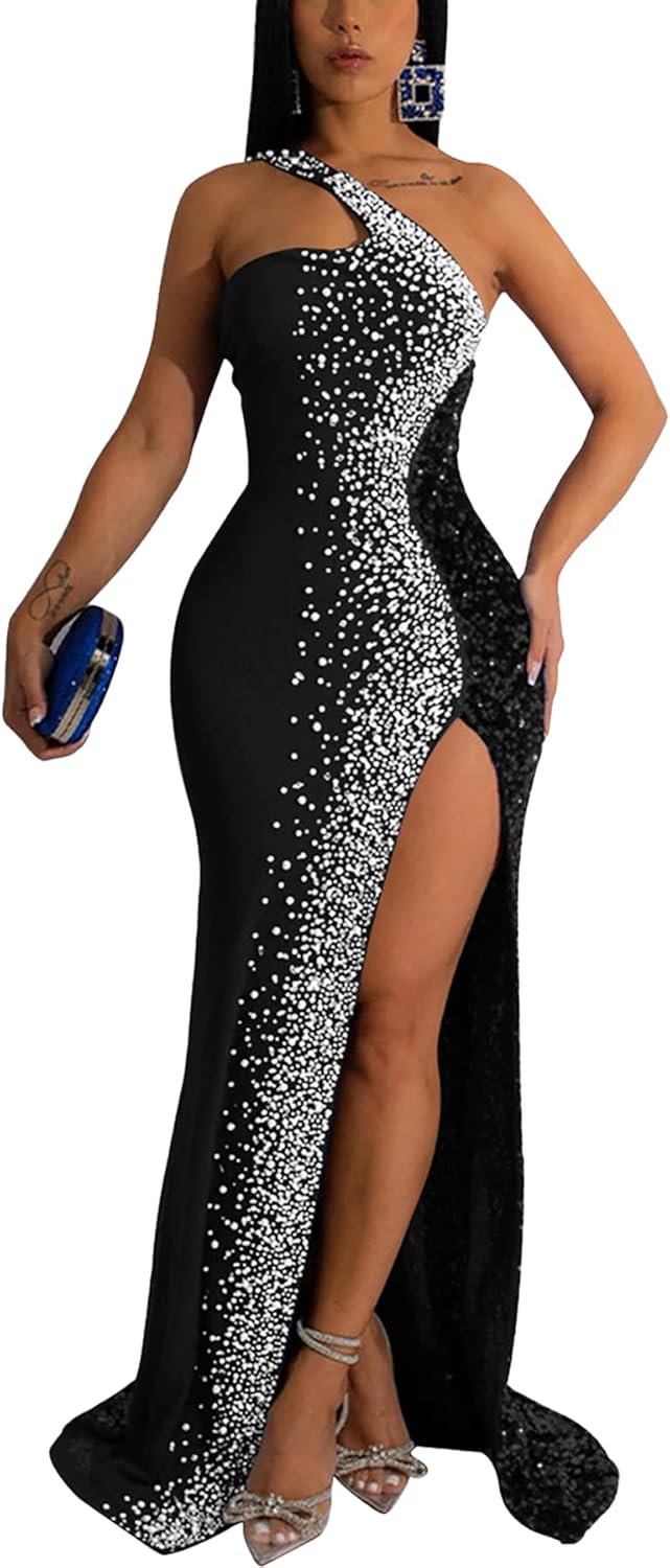PORRCEY Women's Sexy Elegant Rhinestone Sleeveless Party Club Night Hot Drilling Clubwear Evening Dresses