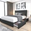 Allewie Upholstered Queen Size Platform Bed Frame with 4 Storage Drawers and Headboard, Diamond Stitched Button Tufted, Mattress Foundation with Wooden Slats Support, No Box Spring Needed, Dark Grey - Image 3