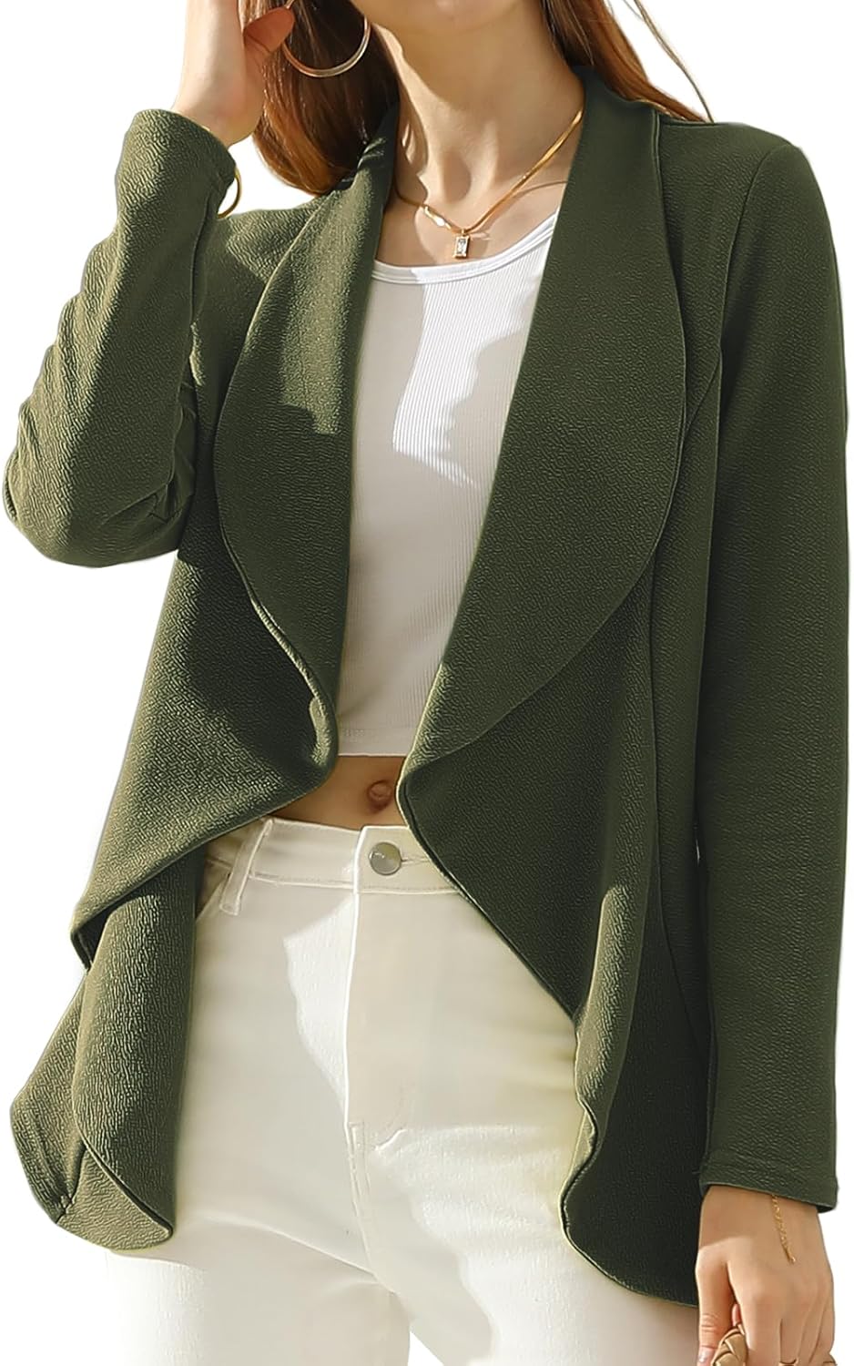 DOUBLJU Classic Draped Open Front Long Sleeve Business Casual Work Deconstructed Blazer Jackets for Womens with Plus Size