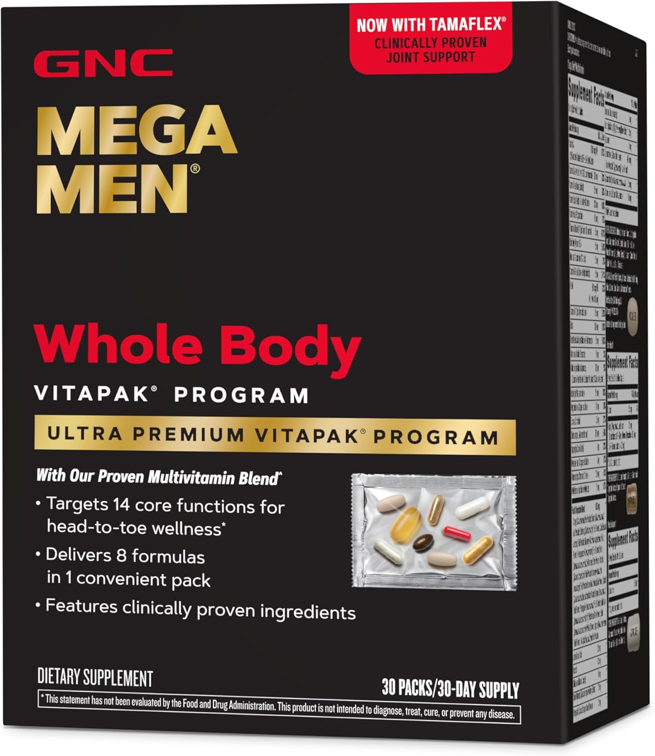 GNC Mega Men Whole Body Vitapak Program | Clinically Proven 8-in-1 Multivitamin Formula | 30 Count