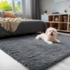 OLANLY Area Rugs for Living Room Bedroom, Machine Washable 4x5.9 Feet Soft Fluffy Shaggy Bedside Rug, Indoor Floor Carpet for Kids Girls and Boys, Dorms, Nursery Rooms, Home Decor Aesthetic, Grey - Image 3