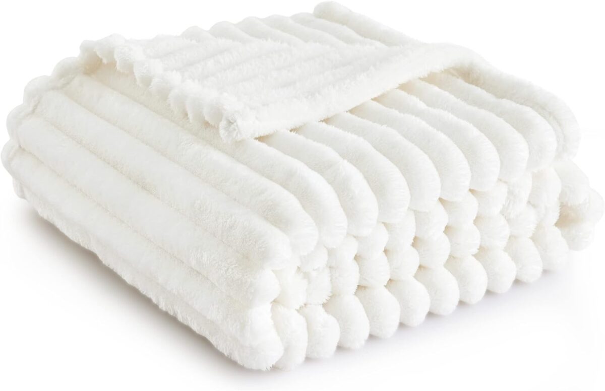 Bedsure White Throw Blanket for Couch - GentleSoft Cozy Soft Blankets for Women, Cute Small Fleece Throws for Girls, Off White, 50x60 Inches