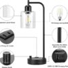 Industrial Table Lamps for Bedrooms Set of 2 - Fully Dimmable Bedside Lamps with USB A and C Ports and Outlet, Black Nightstand Lamps with Glass Shade for Living Room, Desk Lamps for Office Reading - Image 7