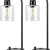 Industrial Table Lamps for Bedrooms Set of 2 - Fully Dimmable Bedside Lamps with USB A and C Ports and Outlet, Black Nightstand Lamps with Glass Shade for Living Room, Desk Lamps for Office Reading - Image 8