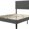 Allewie Queen Size Button Tufted/Fabric Upholstered Bed Frame with Adjustable Headboard/Wood Slat Support/Mattress Foundation/Dark Grey - Image 9