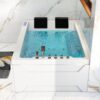 73'' Whirlpool Tub Water Massage Two Person Jetted Bathtub 3 Sided Apron Corner Whirlpool Tub with 22 Water Jets - Image 7