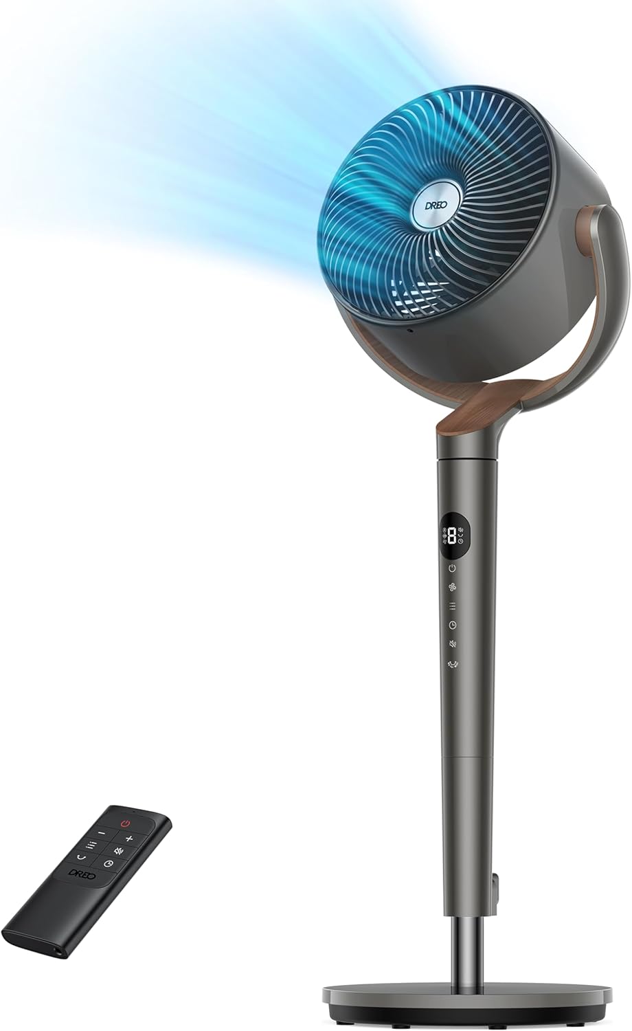 Dreo Fan for Bedroom, 120° Oscillating Standing Fan, Quiet Floor Fan with DC Motor, 82ft Pedestal Fan for Whole Room, 8 Speeds, 3 modes, 20dB, 120° Manual Vertical, 35-40" Adjustable Height, 8H Timer