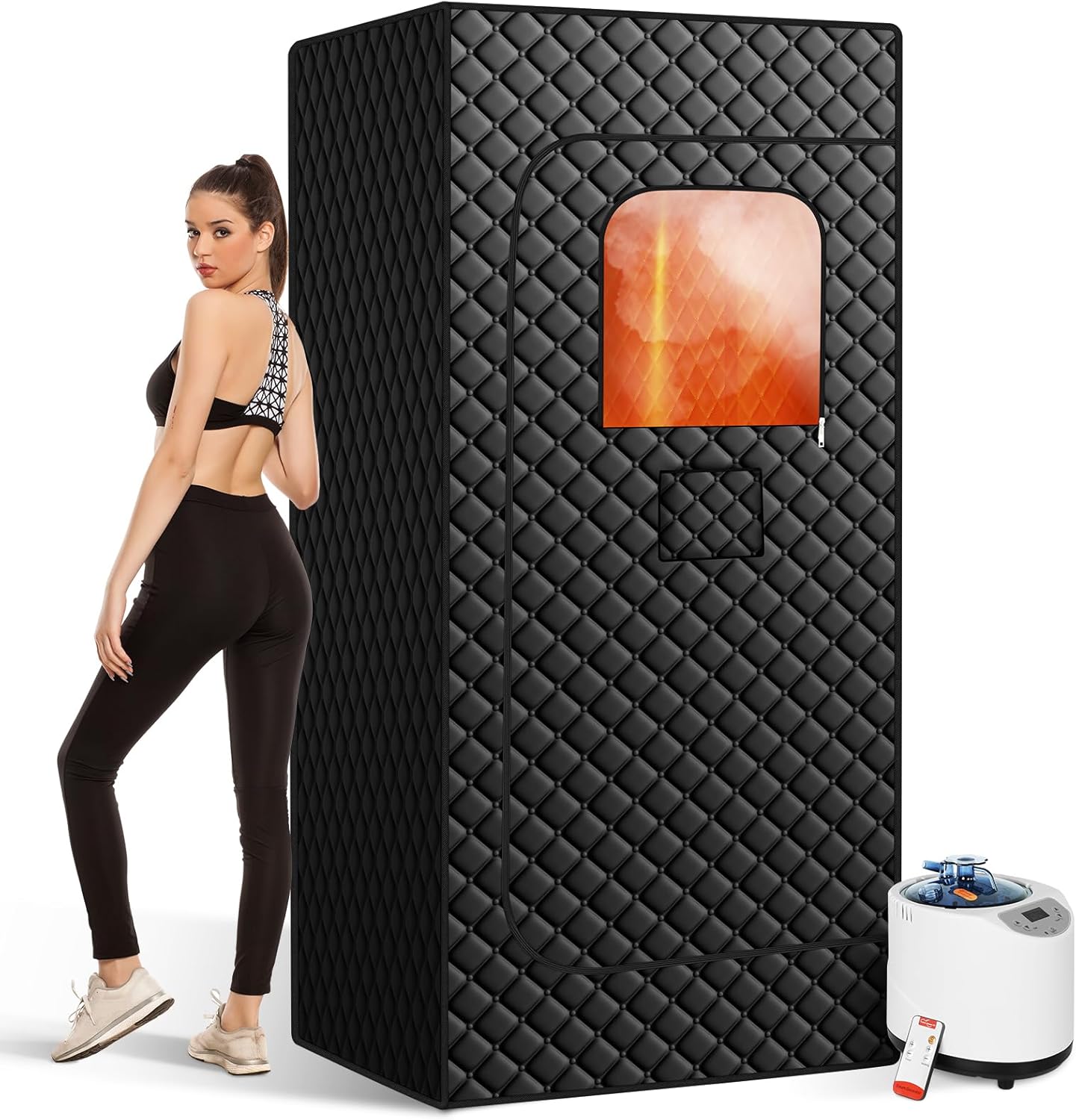 Portable Sauna Box for Home, Personal SPA Steam Sauna with 5 Min Fast Heating &15 Levels Heat, Warm Sauna Tent with 3L/1200W Steamer, Folding Chair, Remote Control for Body Relaxation, 32" x 32" x 71"