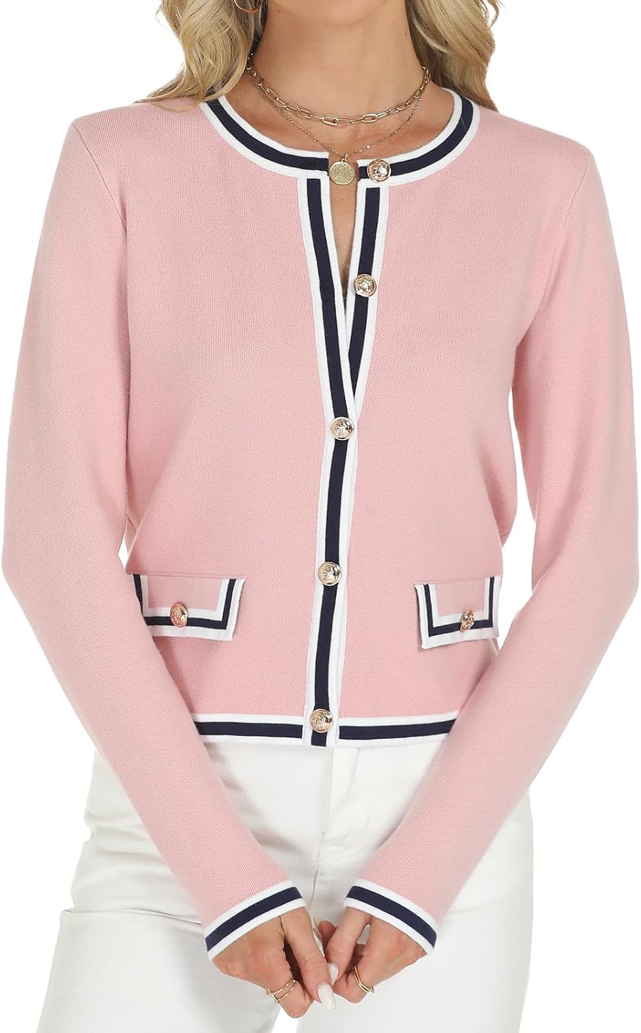 Tanou Women's 2025 Fall Crewneck Long Sleeve Casual Button Down Cardigan Sweater Knit Lady Jackets