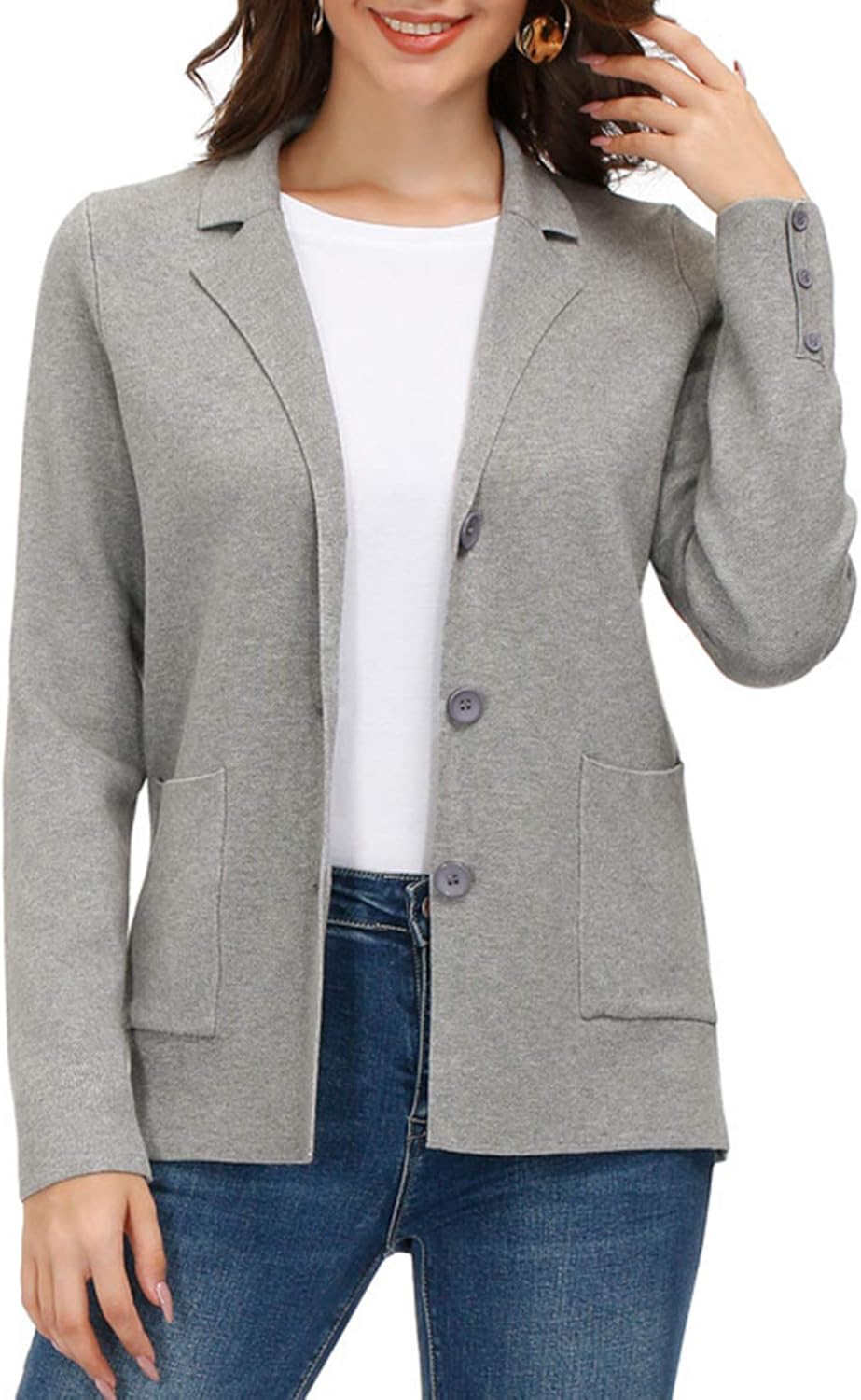 Women's Long Sleeve Casual Blazer Work Office Bussiness Jacket with Pocket