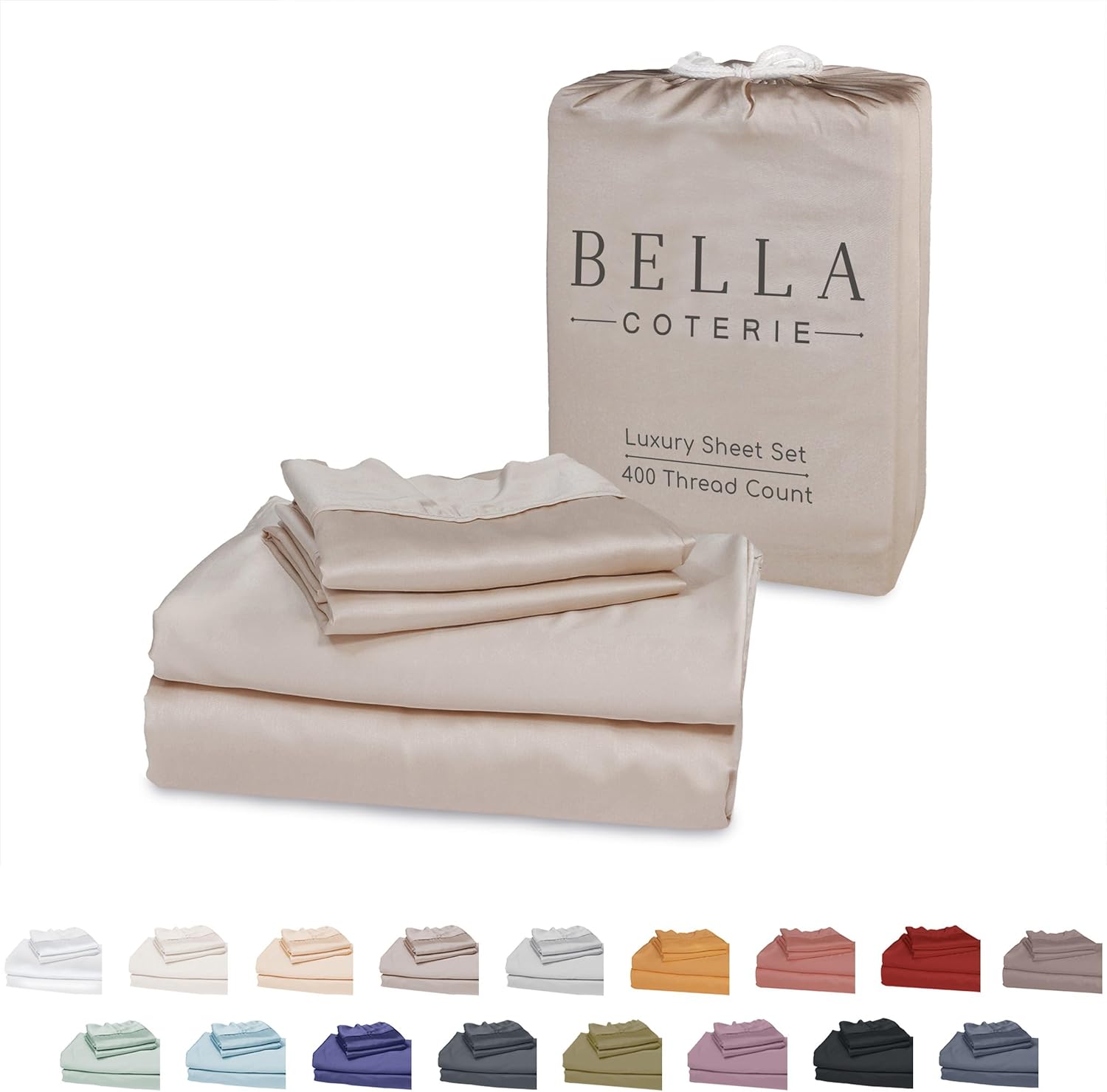 Bella Coterie Luxury Bamboo Queen Size Sheet Set | 100% Organically Grown Bamboo Viscose | Ultra Soft | Cooling for Hot Sleepers | 18" Deep Pocket [Dune]