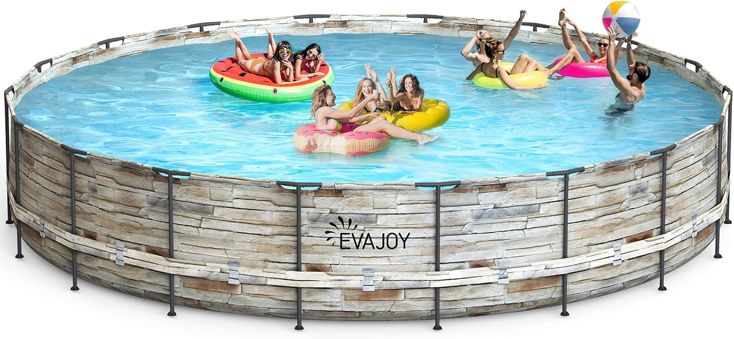 EVAJOY 24ft x 52inch Metal Frame Swimming Pool Set, Round Above Ground Pool Set with Sand Filter Pump, Pool Ladder, Ground Cloth, Pool Cover for Backyard, Garden