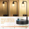 Industrial Table Lamps for Bedrooms Set of 2 - Fully Dimmable Bedside Lamps with USB A and C Ports and Outlet, Black Nightstand Lamps with Glass Shade for Living Room, Desk Lamps for Office Reading - Image 3