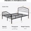 SHA CERLIN Queen Size Metal Platform Bed Frame with Victorian Style Wrought Iron-Art Headboard/Footboard, No Box Spring Required, Black - Image 2