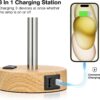 Bedside Table Lamp for Bedroom - 3 Way Dimmable Touch Lamp USB C Charging Ports and AC Outlet, Small Lamp Wood Base Round Flaxen Fabric Shade for Living Room, Desk, LED Bulb Included - Image 4
