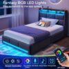Rolanstar Twin Size Bed Frame with LED Lights and Charging Station, Upholstered Bed Storage Headboard & Drawers, Heavy Duty Wood Slats, Easy Assembly - Image 3