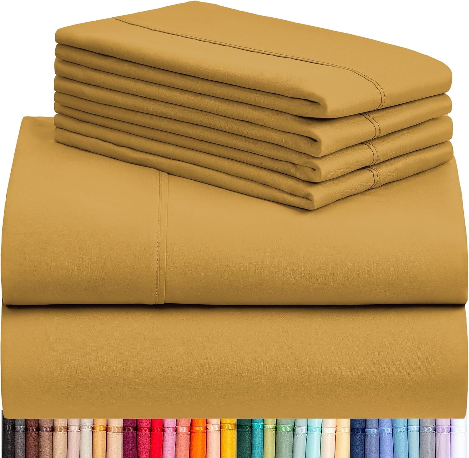 LuxClub 6 PC Queen Sheet Set, Breathable Luxury Bed Sheets, Deep Pockets 18" Eco Friendly Wrinkle Free Cooling Sheets Machine Washable Hotel Bedding Silky Soft - Medallion Gold Queen