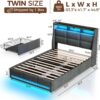 Rolanstar Twin Size Bed Frame with LED Lights and Charging Station, Upholstered Bed Storage Headboard & Drawers, Heavy Duty Wood Slats, Easy Assembly - Image 2