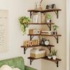 Fixwal Corner Floating Shelves, Rustic Wood Wall Shelves for Bathroom, Kitchen, Bedroom or Living Room (Dark Carbonized Black) - Image 5