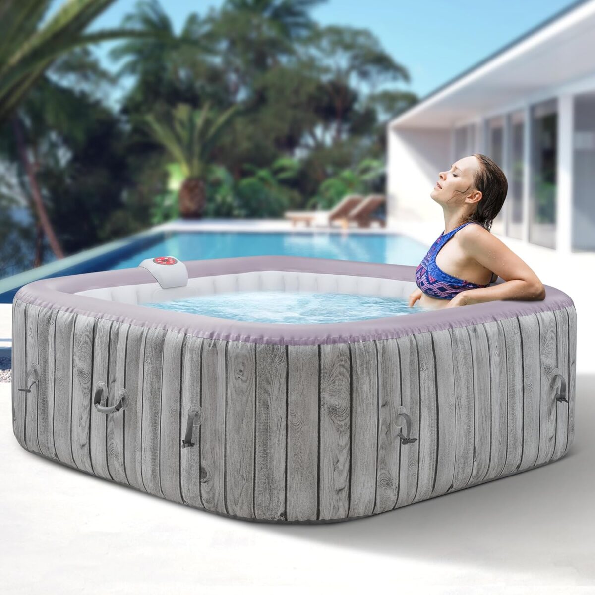 73 inch Square Inflatable Hot Tub, Blow Up Hot Tub, 4-6 Person Portable Outdoor Spa with Bubble Jets, Insulated Cover, Digital Control Panel,Up to 104°F for Patio,Backyard