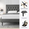 Allewie Queen Size Button Tufted/Fabric Upholstered Bed Frame with Adjustable Headboard/Wood Slat Support/Mattress Foundation/Dark Grey - Image 5