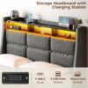 Rolanstar Twin Size Bed Frame with LED Lights and Charging Station, Upholstered Bed Storage Headboard & Drawers, Heavy Duty Wood Slats, Easy Assembly - Image 4