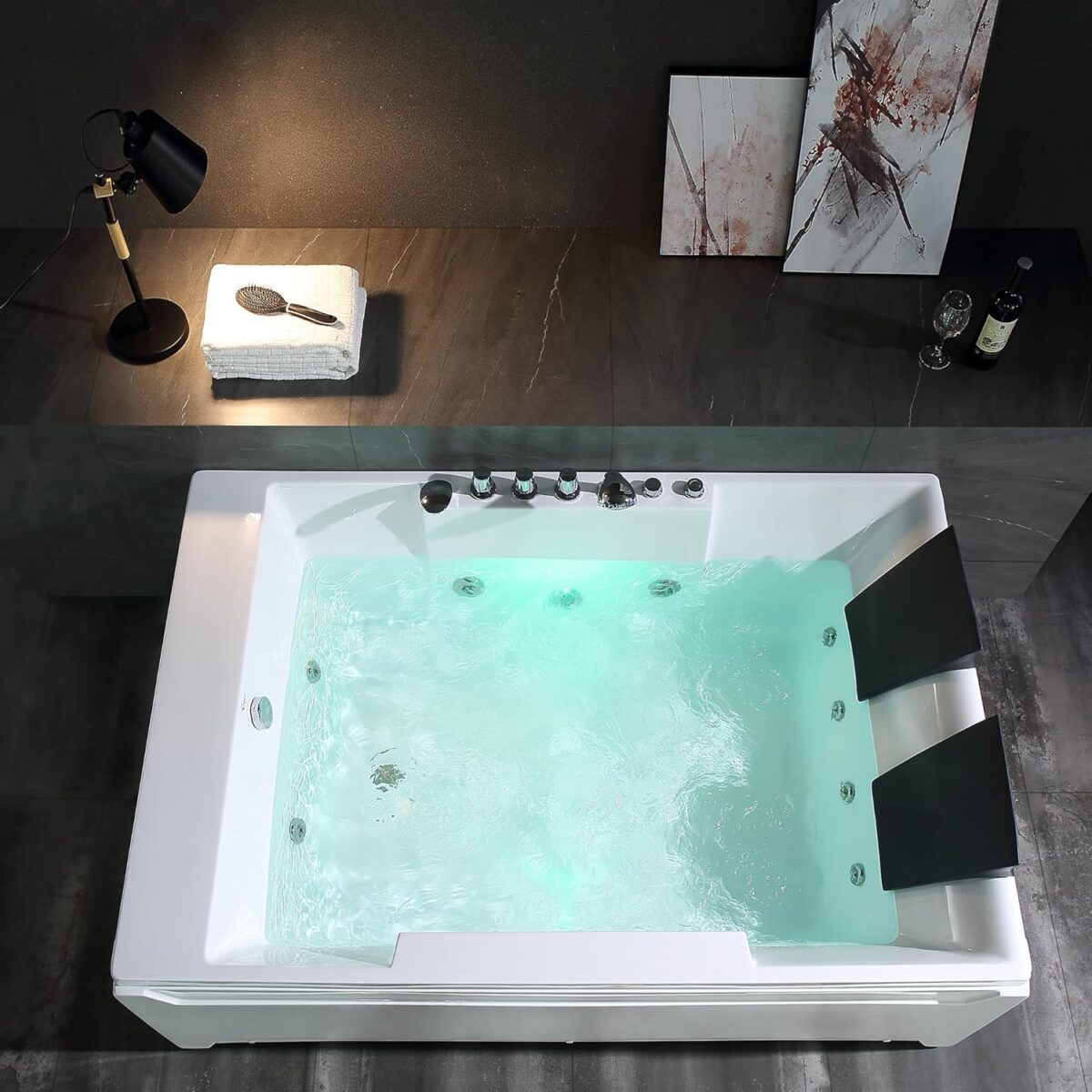Empava 1125W Whirlpool Tub,72" x 48" Jetted Bathtub for 2 Person, Hydro Massage & Chromatherapy,ETL Certified,3 Sided Apron,Acrylic ,110 Gallons,Left Drain