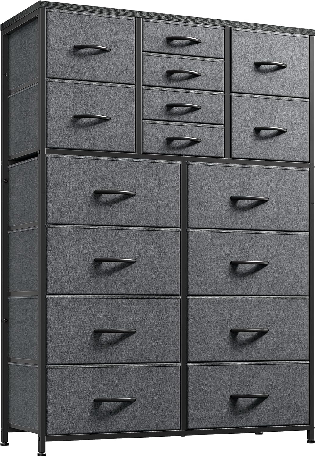 EnHomee Dresser for Bedroom with 16 Drawers Tall Dressers & Chests of Drawers Bedroom Dresser for Bedroom, Fabric Dresser, Grey, 11.8" D x 37.5" W x 57" H