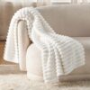 Bedsure White Throw Blanket for Couch - GentleSoft Cozy Soft Blankets for Women, Cute Small Fleece Throws for Girls, Off White, 50x60 Inches - Image 2