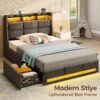 Rolanstar Twin Size Bed Frame with LED Lights and Charging Station, Upholstered Bed Storage Headboard & Drawers, Heavy Duty Wood Slats, Easy Assembly - Image 8