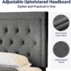 Allewie Queen Size Button Tufted/Fabric Upholstered Bed Frame with Adjustable Headboard/Wood Slat Support/Mattress Foundation/Dark Grey - Image 4